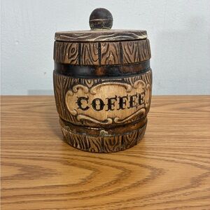 Vtg Coffee Canister Treasure Craft Lidded Brown 60s 70s